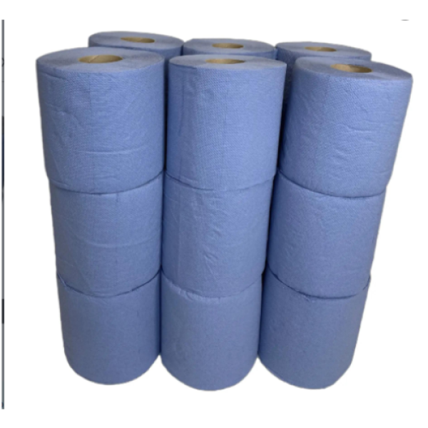 18 rolls of blue, center-pull, double-layered embossed paper towels, kitchen paper towels
